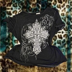 black embellished graphic cross tee